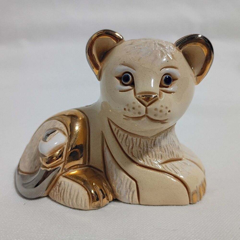 Rinconada Lion Cub Figurine 2 1/4” Tall Gold Trim Signed 85/500 Gorgeous